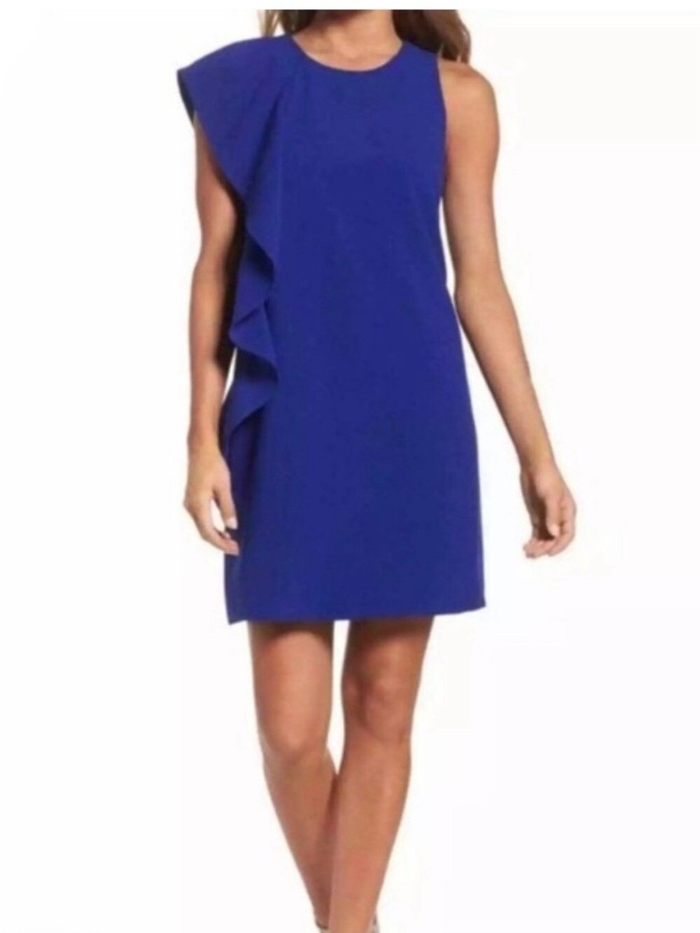 Chelsea28 Asymmetrical Ruffle Shift Dress - Royal, Size 10